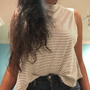 Billabong white striped mock neck muscle tee